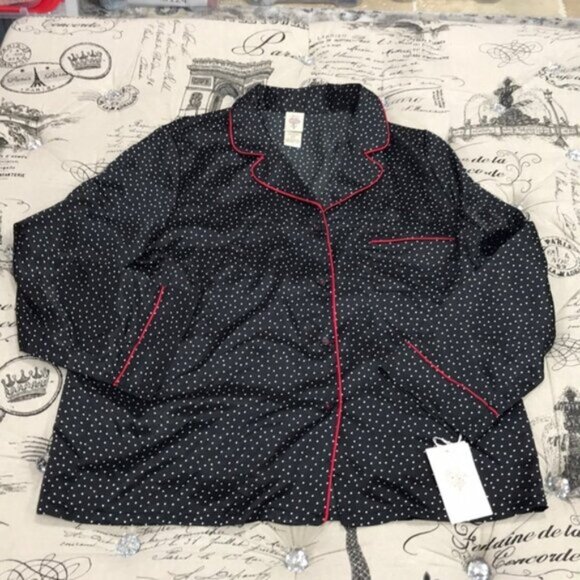 In Bloom by Jonquil Polka Dot Satin Shirt Pajamas - Picture 3 of 7